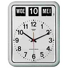 Kalenderklok analoog met dag en datum wit